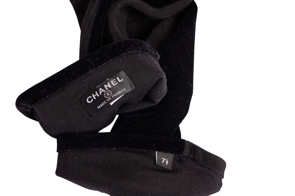 Chanel Black Velvet Suede Long Gloves