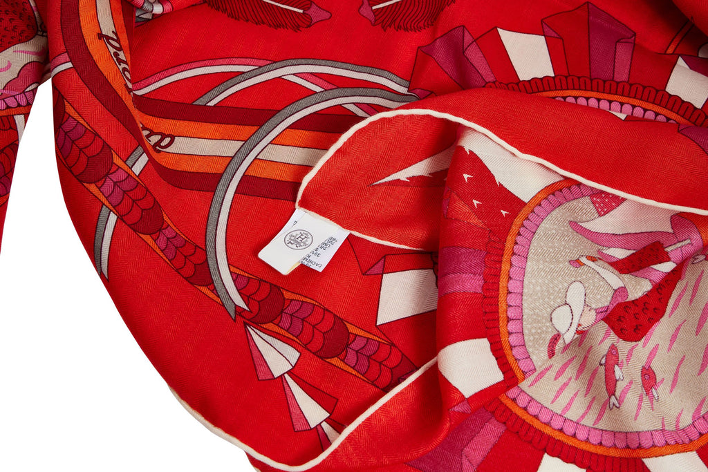 Hermès New Red Geometric Cashmere Shawl