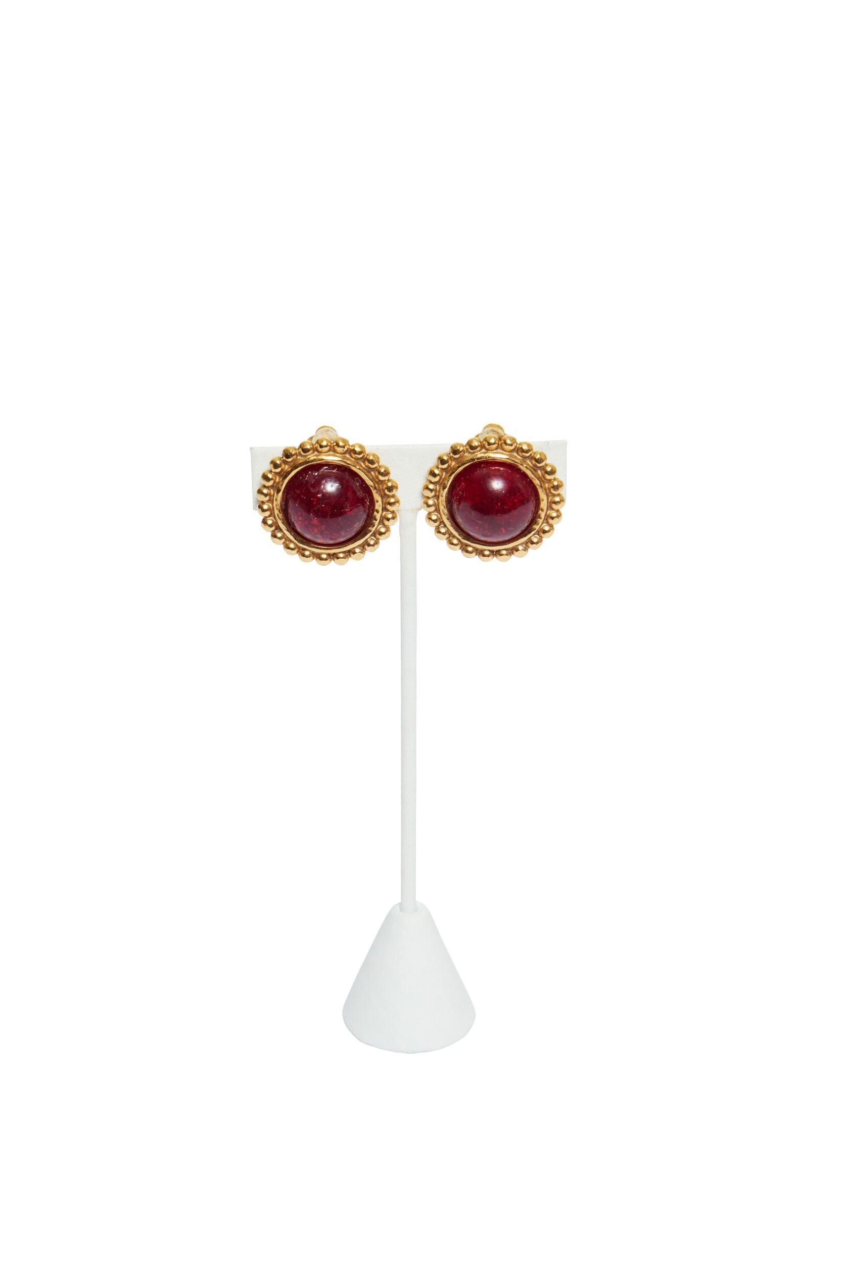 Chanel Gold Plated/Red Gripoix Earrings - Vintage Lux