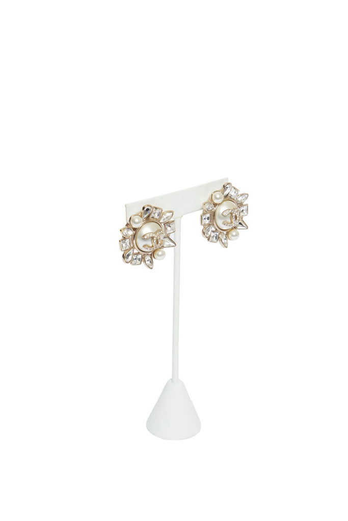 Chanel Pearls/Crystals Pierced Earrings