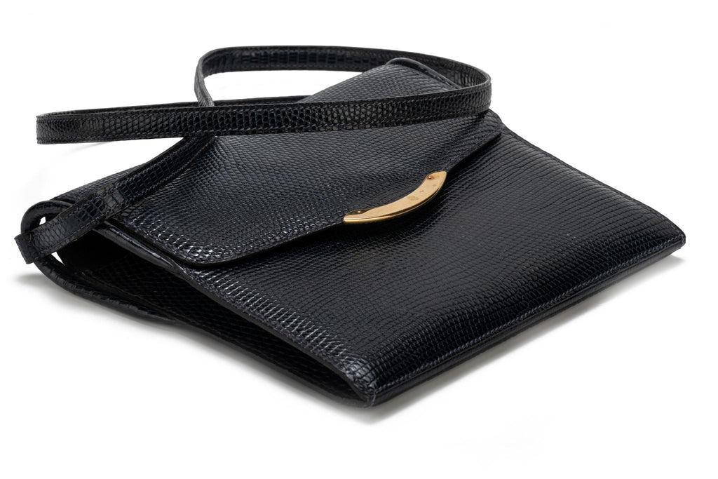 Hermes Vintage Black Lizard Shoulder Bag