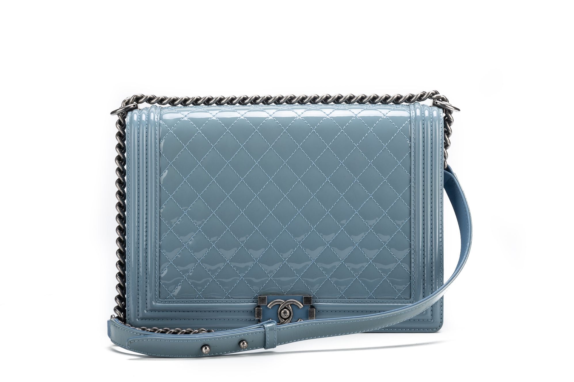 Chanel Flap Bag with Top Handle Mini Baby Blue in Lambskin Leather with Gold-tone  - US