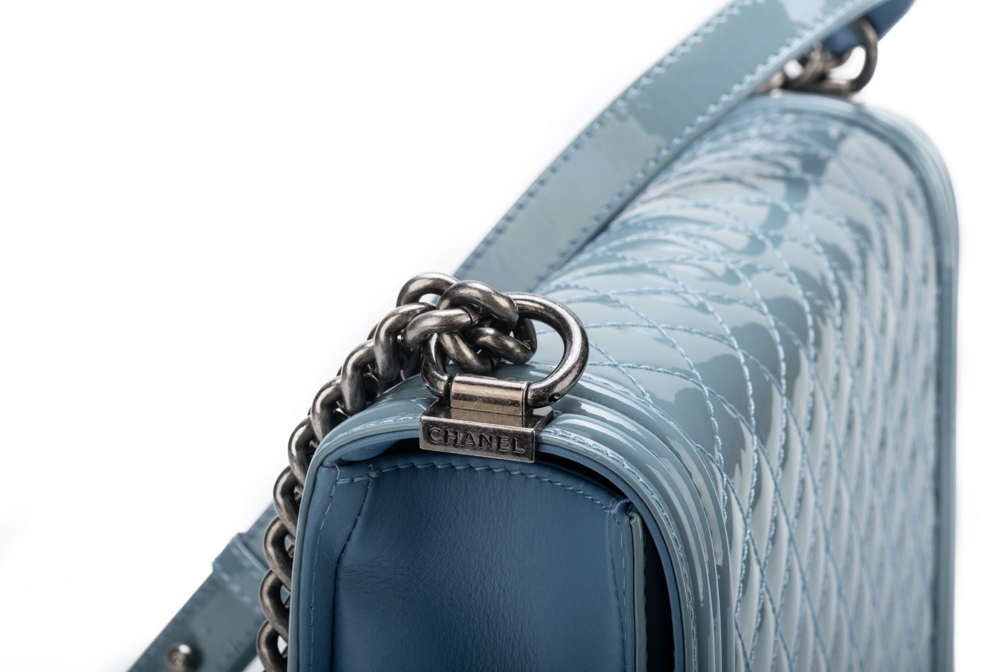 Chanel Celeste Patent Jumbo Boy Bag - Vintage Lux