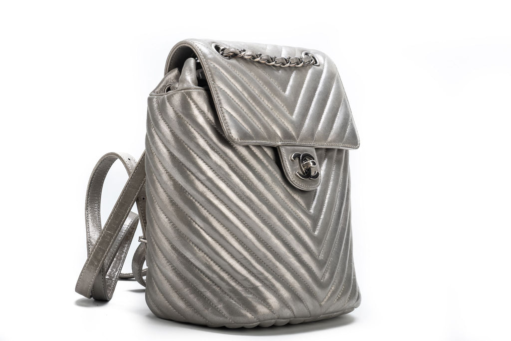 Chanel Silver Caviar Back Pack