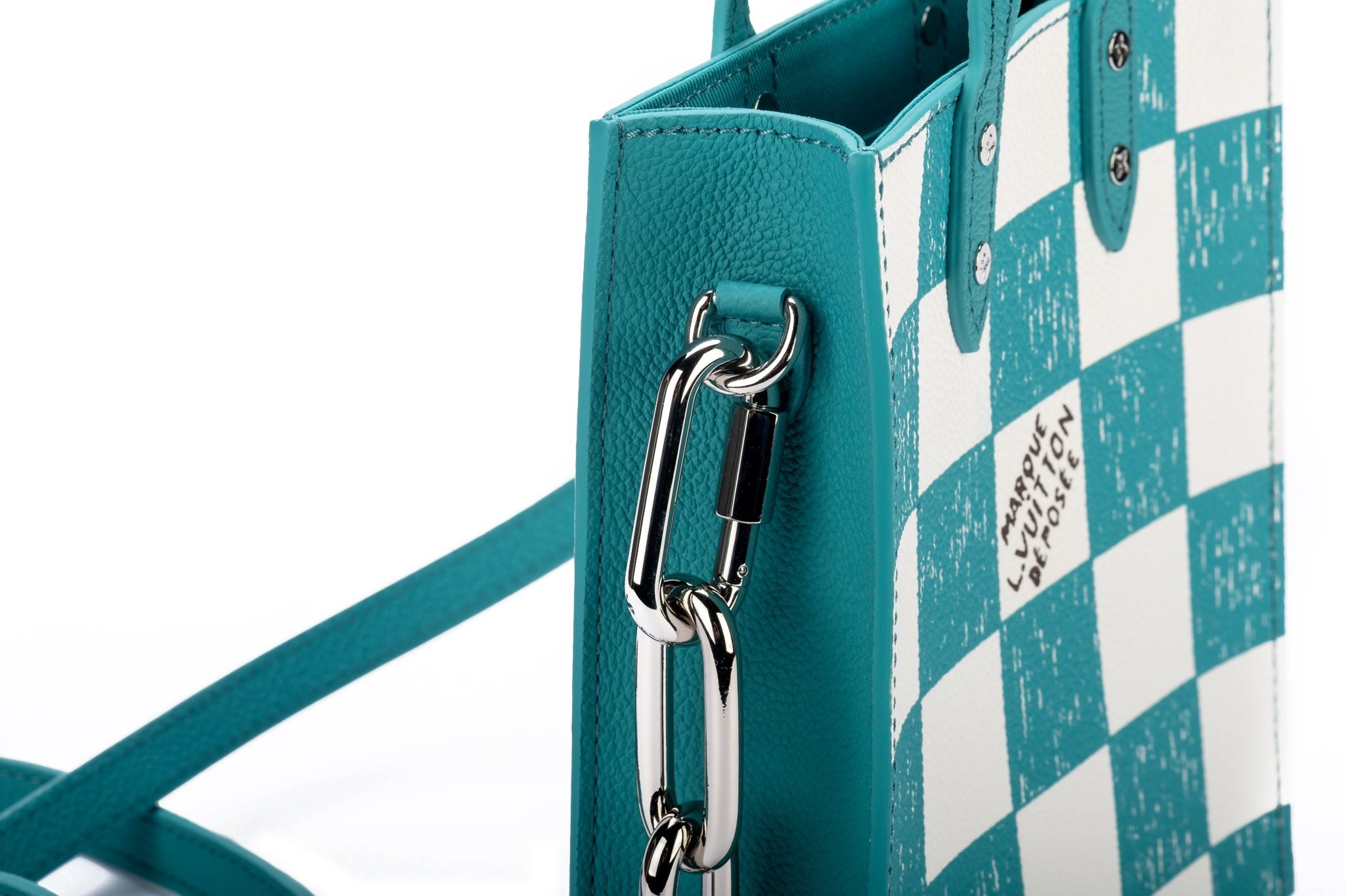 Louis Vuitton Virgil Abloh Teal And White Damier Leather Marque