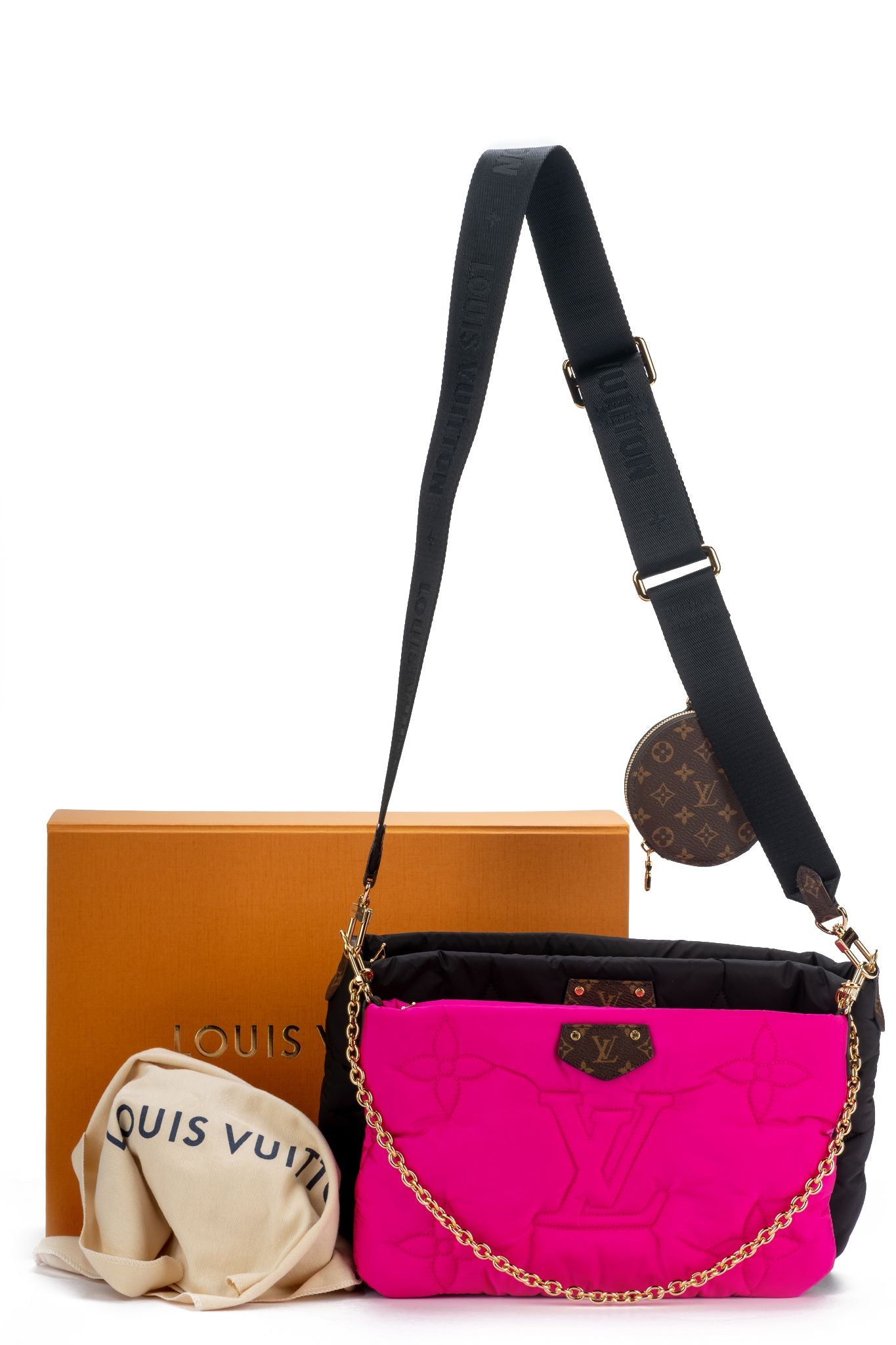 Louis Vuitton Pink and Black Monogram ECONYL Nylon Maxi Multi Pochette Gold Hardware, 2021, Black/Pink/Brown Womens Handbag
