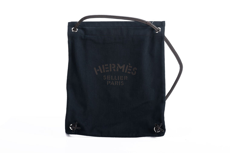 Hermes Black Toile Canvas Feedbag