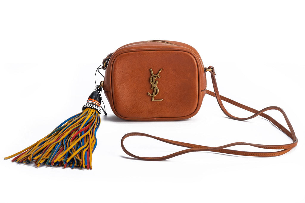 YSL Brown Barenia Tassel Crossbody Bag