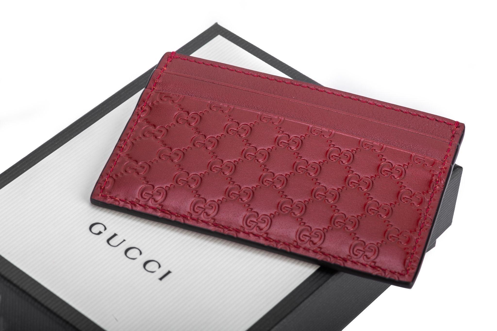 Gucci BNIB Red Embossed Credit Card Case - Vintage Lux