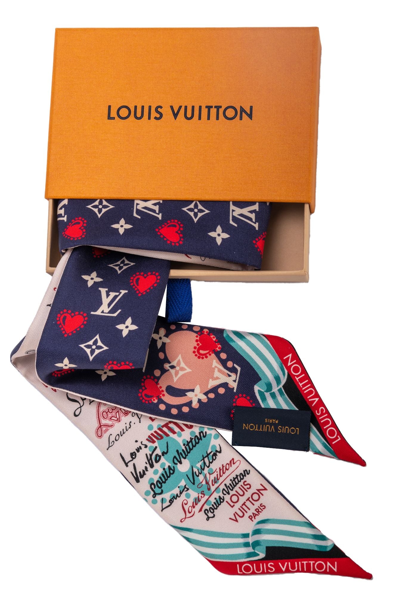 Louis Vuitton Bnib Blue Hearts Silk Twilly