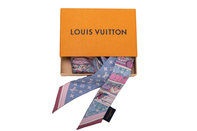 New Louis Vuitton Pink Dogs Monogram Silk Twilly Scarf