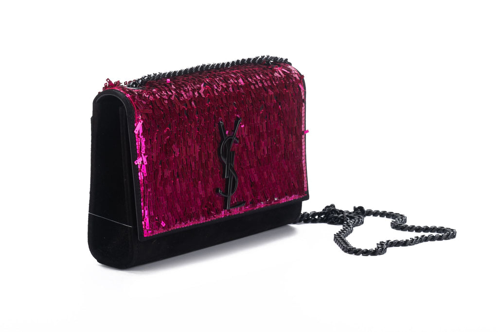 YSL Fuchsia Sequins Black Suede Handbag