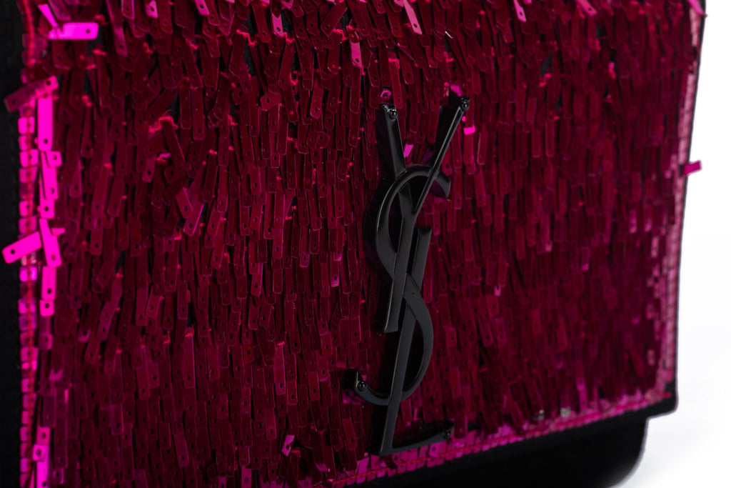 YSL Fuchsia Sequins Black Suede Handbag