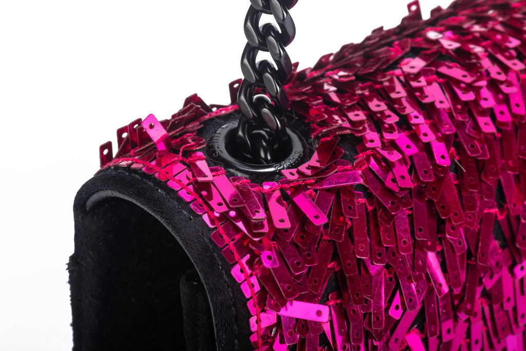 YSL Fuchsia Sequins Black Suede Handbag