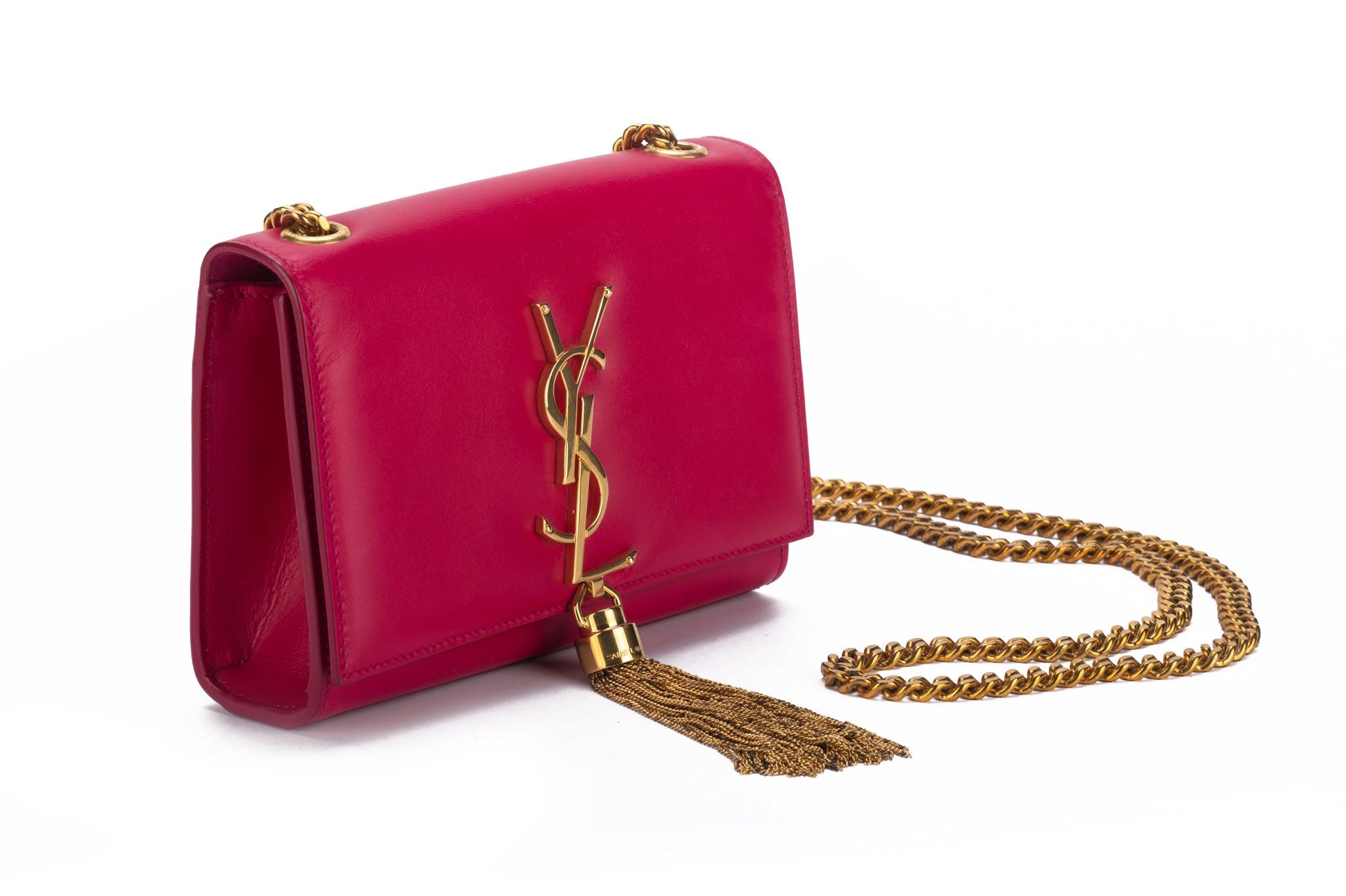 YSL Fuchsia Leather Wristlet Small Bag - Vintage Lux