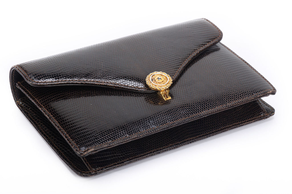 Gucci Rare Brown Lizard Clutch & Wallet