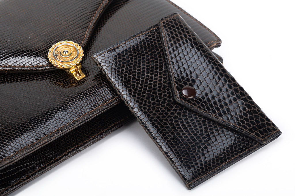 Gucci Rare Brown Lizard Clutch & Wallet