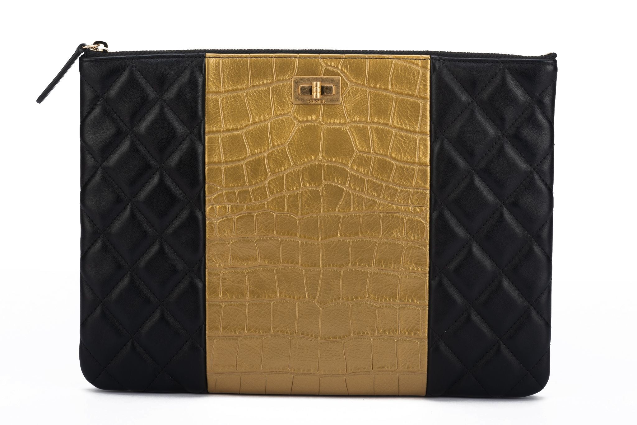 gold chanel pouch clutch