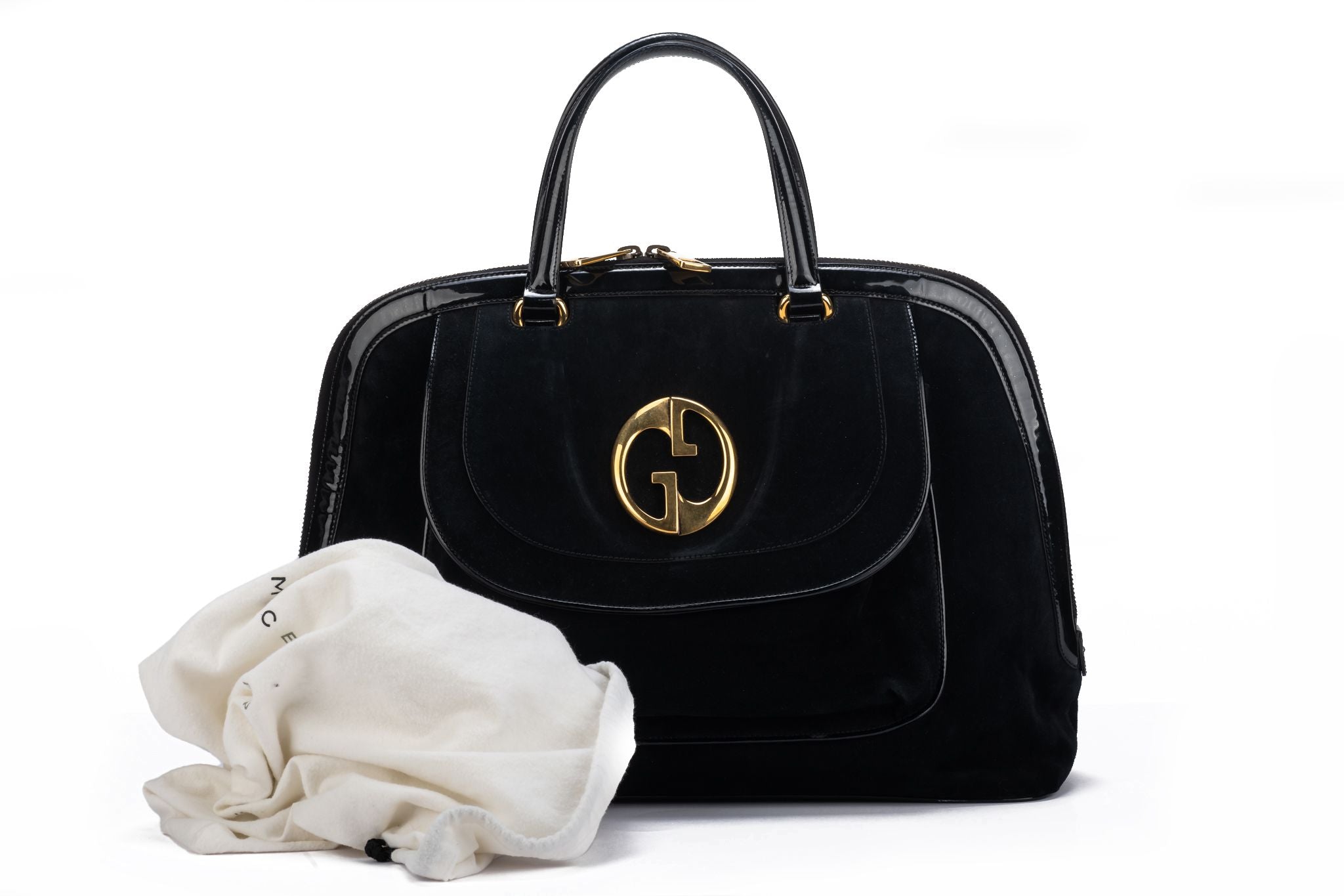 Vintage 90s Chanel Suede With Fur Trim Handbag Top Handle 