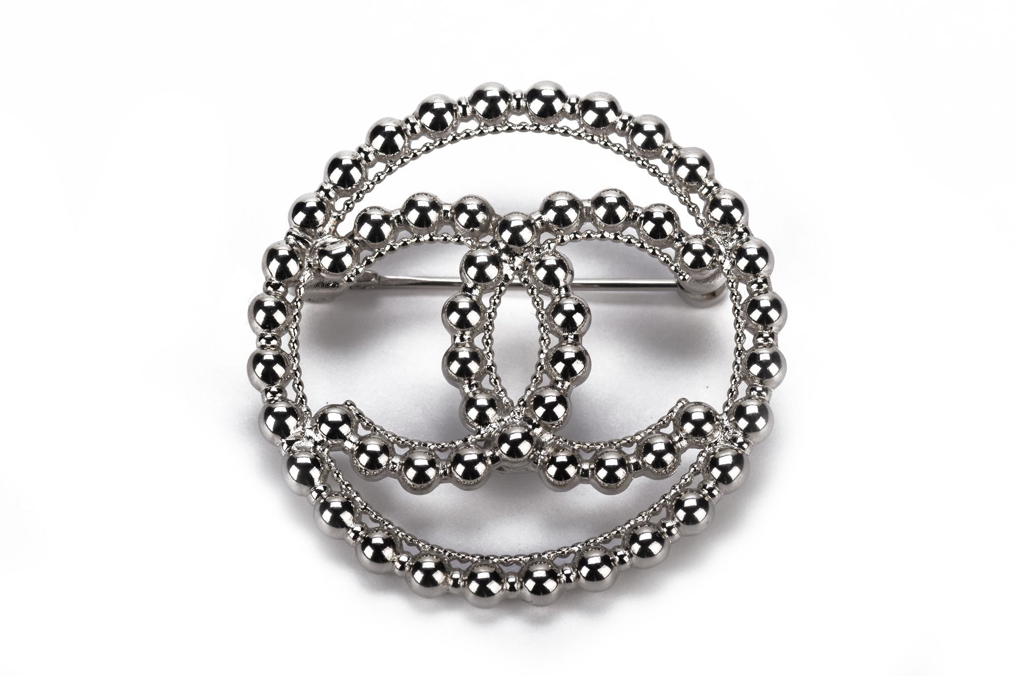 Chanel BNIB Silver CC Logo Round Pin - Vintage Lux