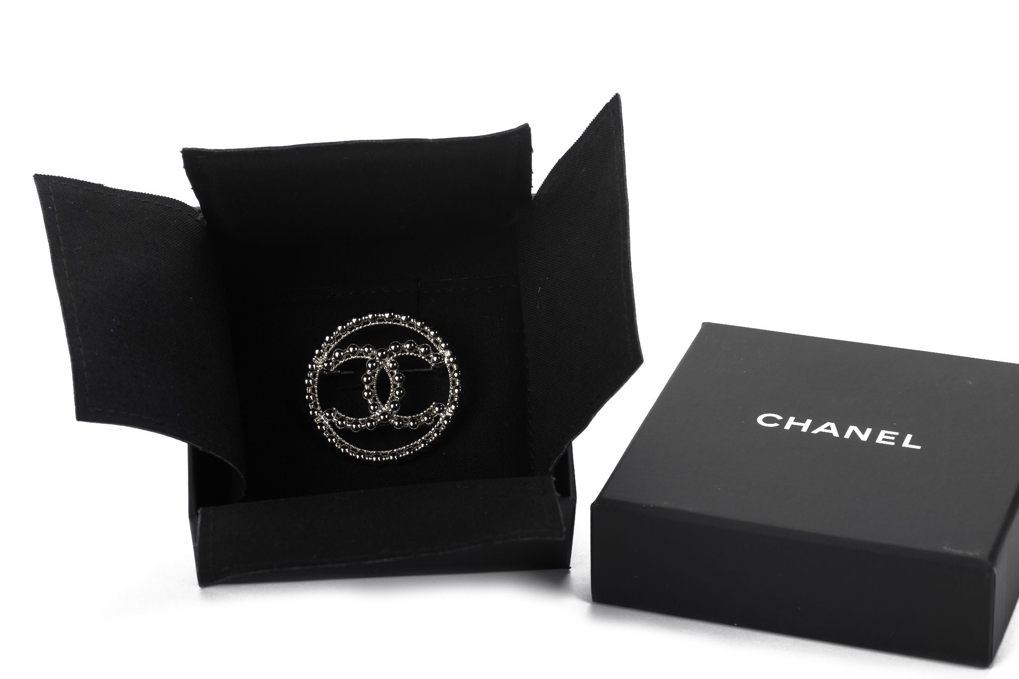 Chanel BNIB Silver CC Logo Round Pin - Vintage Lux