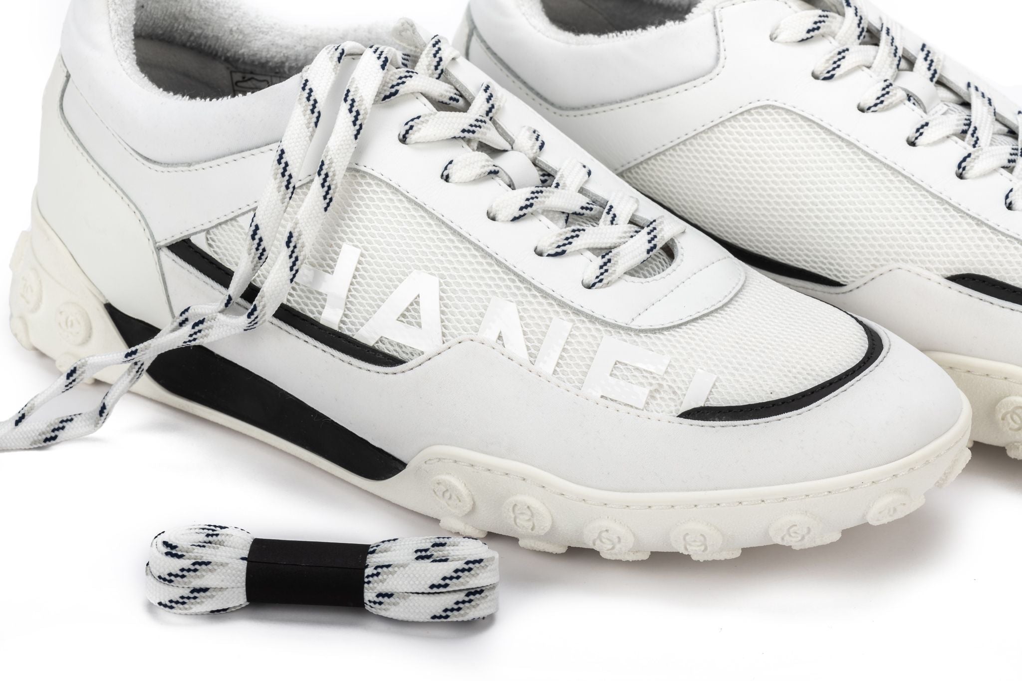 Chanel White Leather Lace Up Sneakers Size 42 Chanel | The Luxury Closet