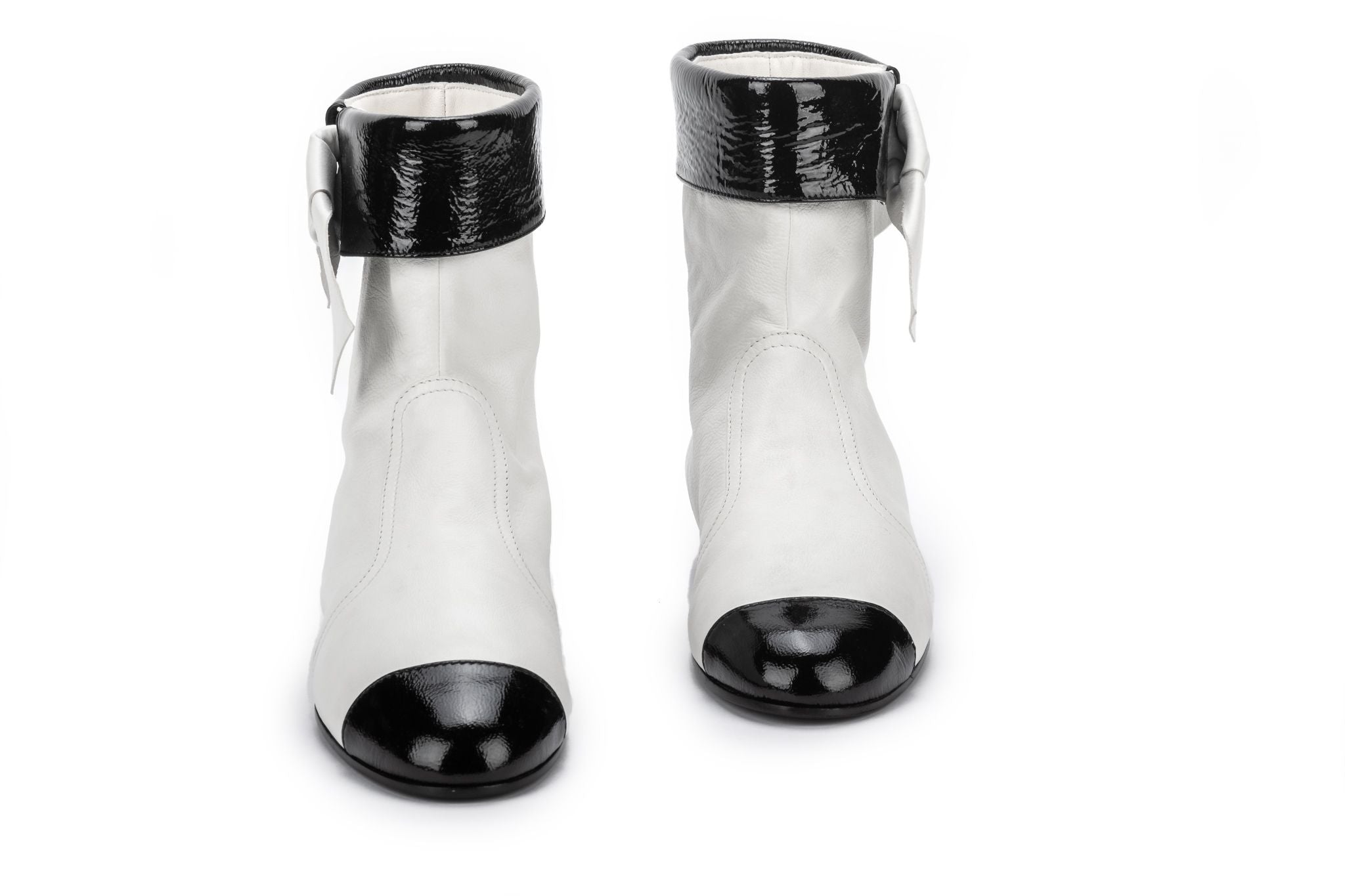 CHANEL Calfskin Nylon Grosgrain CC Ankle Snow Boots 37.5 White