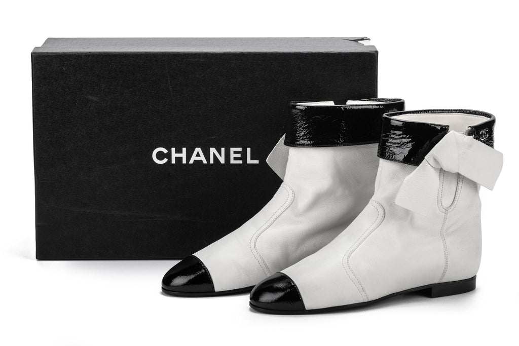 Chanel NIB Black White Ankle Boots