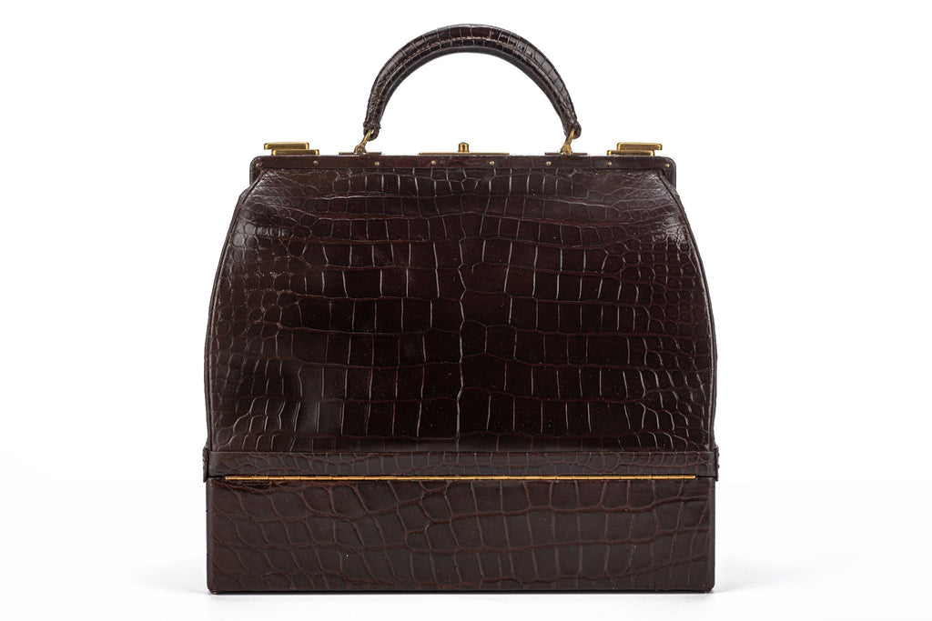 Hermes LG Vintage Brown Croc Doctor Bag