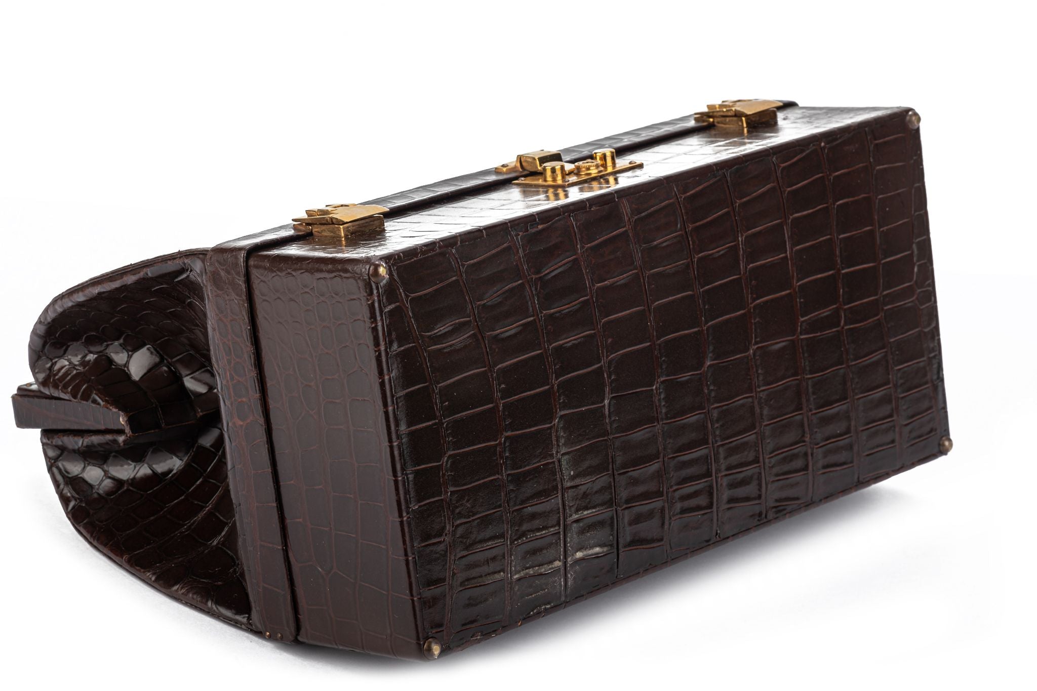 Hermes LG Vintage Brown Croc Doctor Bag - Vintage Lux