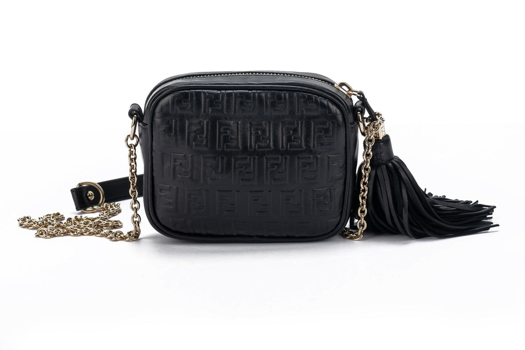 Fendi Black Embossed Camera Bag W Tassel