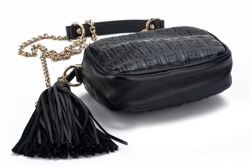 Fendi Black Embossed Camera Bag W Tassel