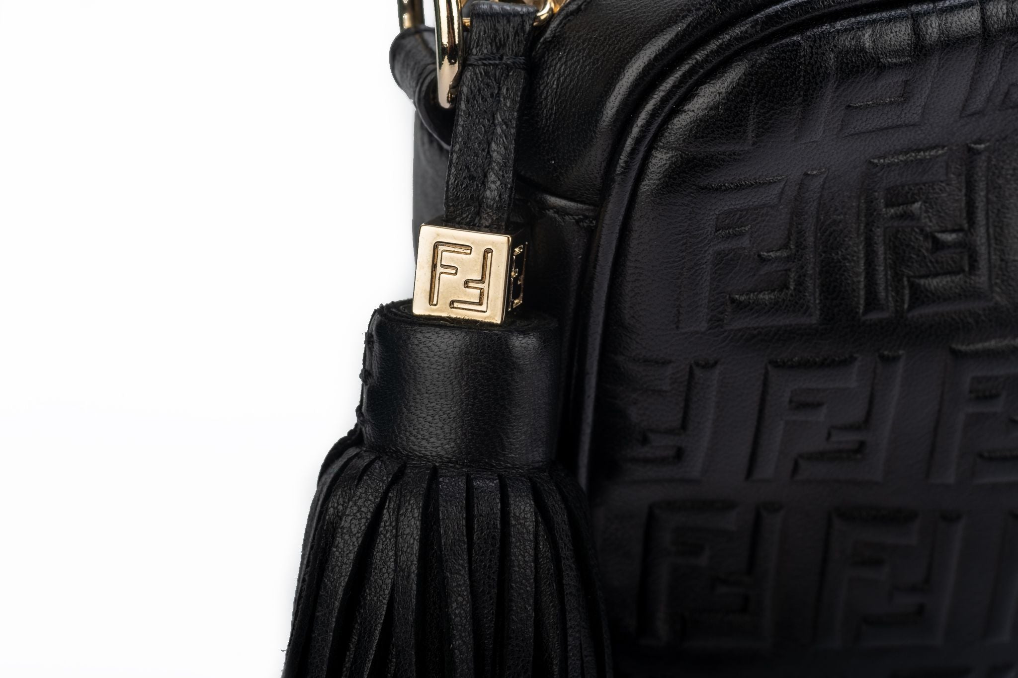 Fendi Black Embossed Camera Bag W Tassel - Vintage Lux