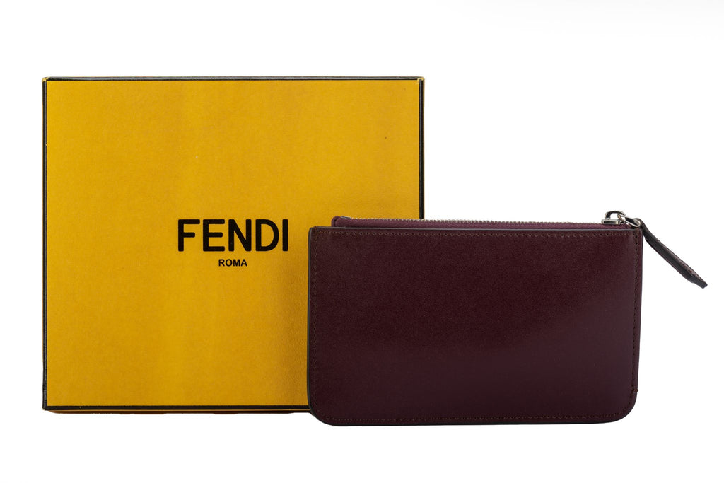 Fendi NIB Burgundy Zipped Wallet W/Studs