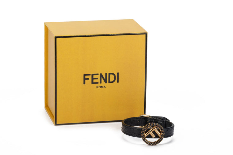 Fendi Black Lizard Bracelet with F Logo