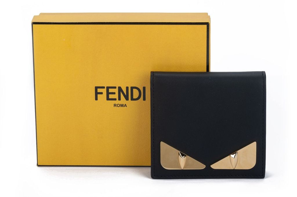 Fendi Roma Italy monster eyes leather card holder wallet.***