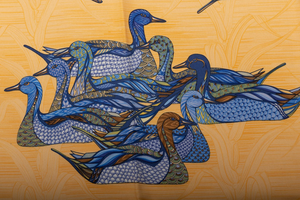 Hermes Apricot/Blue Ducks Silk Scarf