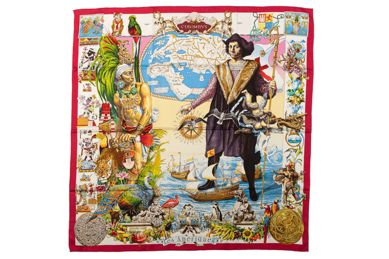 Hermes Silk Rare Colombus Red Scarf