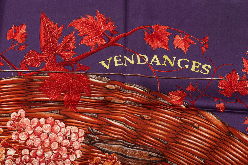 Hermès Vendanges Purple Red Silk Scarf