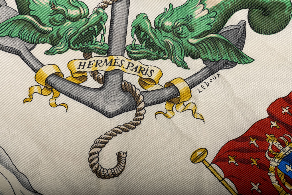 Hermès Cream Pavois Flag Silk Scarf