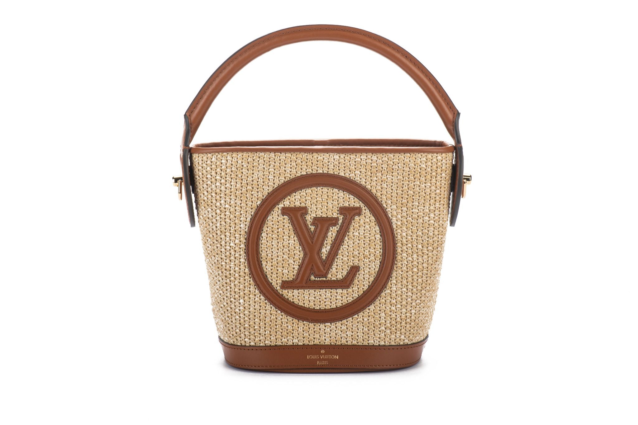 Louis Vuitton Petit Bucket Caramel in Synthetic Raffia/Cowhide