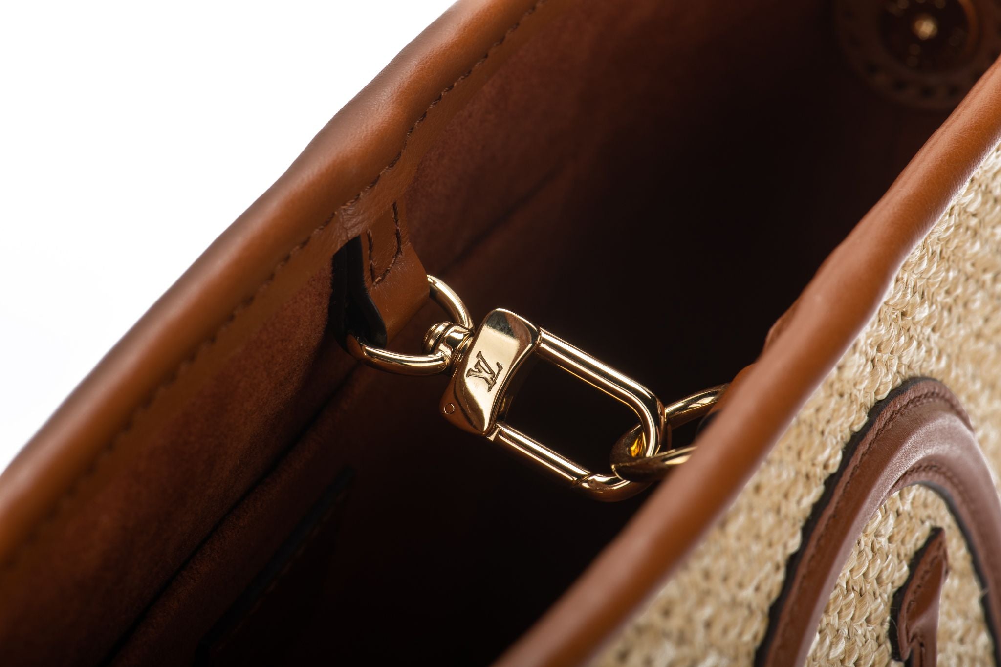 Louis Vuitton Petit Bucket M59961 Raffia Leather Ivory Black Gold