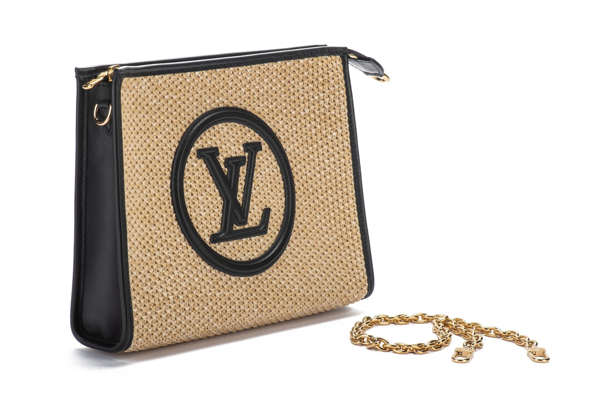 Louis Vuitton Beige/Black Raffia And Leather Toiletry Pouch On Chain Bag  Louis Vuitton