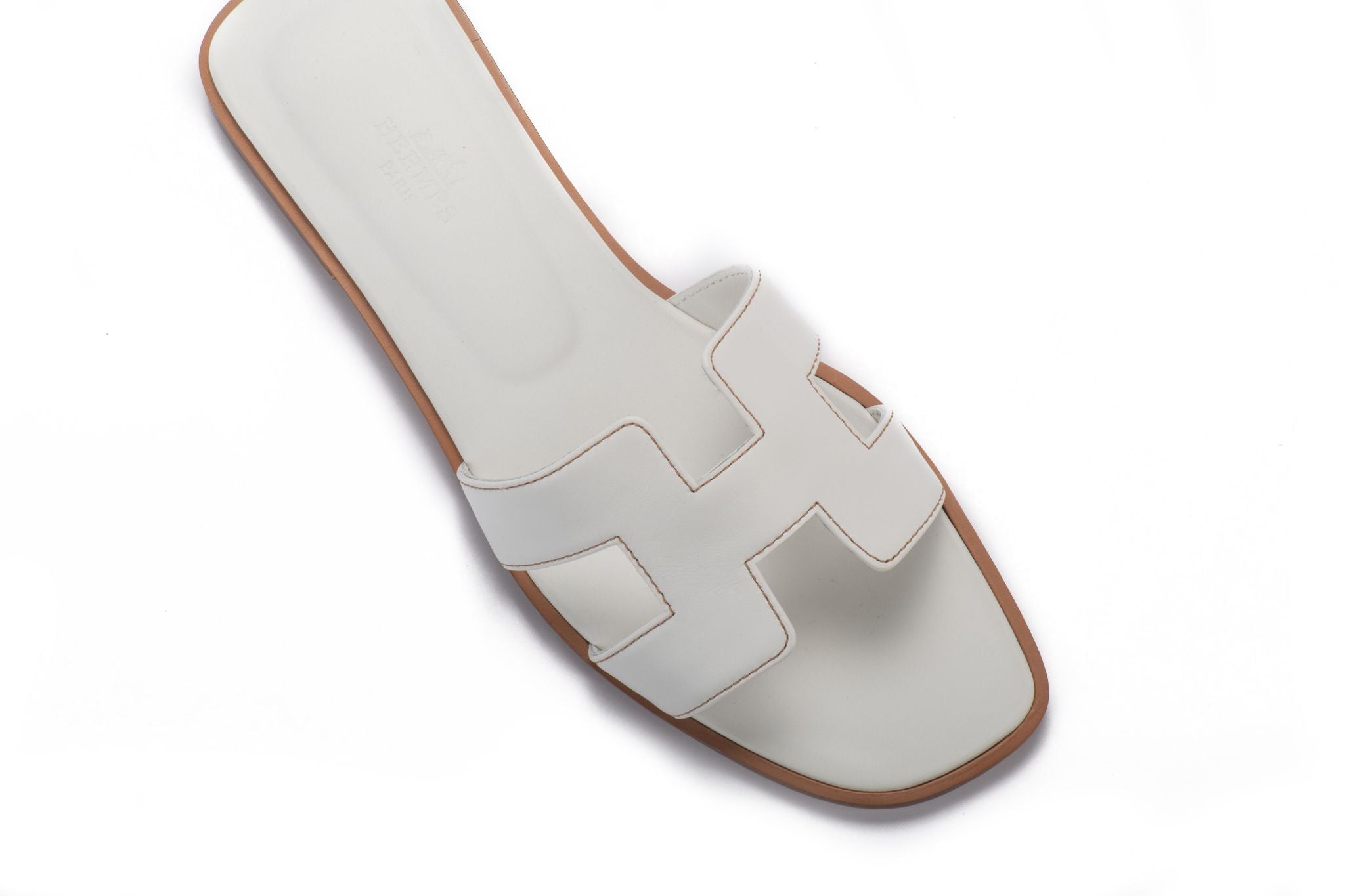 Hermes BNIB White Calfskin Oran Sandals - Vintage Lux