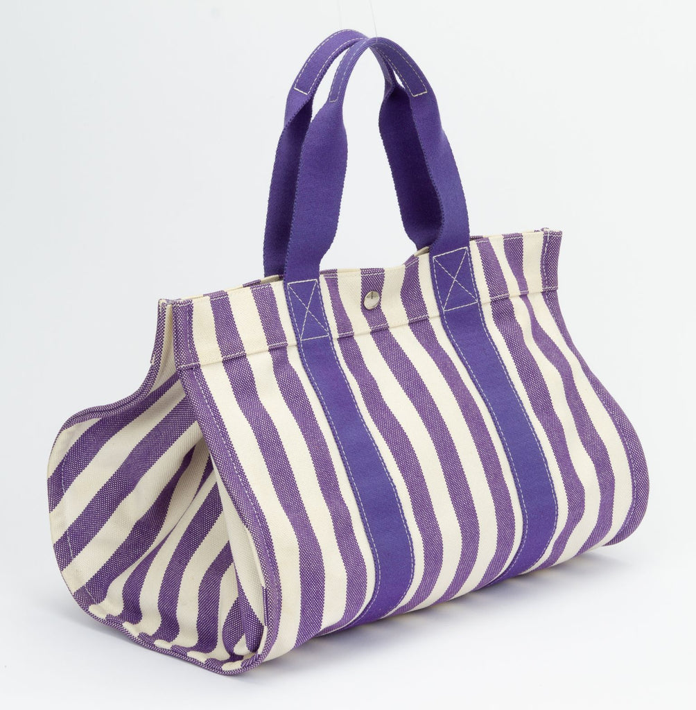 Hermes Purple Striped Beach Bag