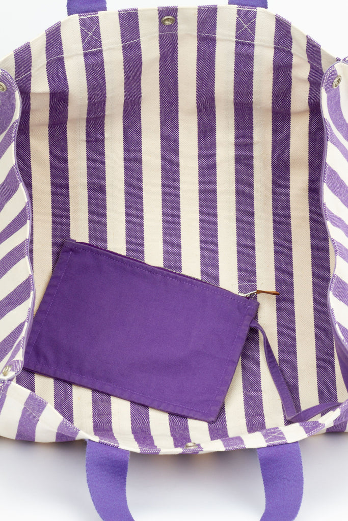 Hermes Purple Striped Beach Bag
