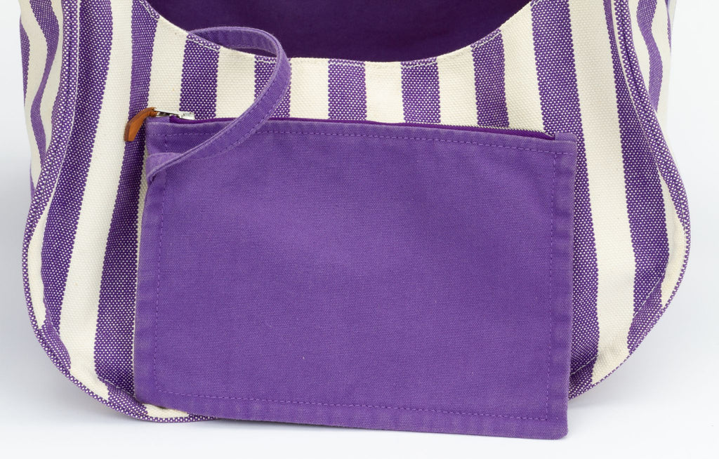 Hermes Purple Striped Beach Bag