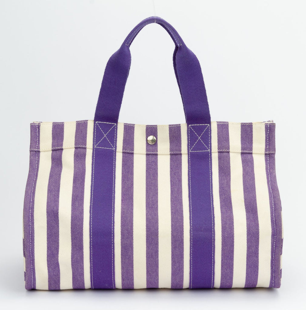 Hermes Purple Striped Beach Bag