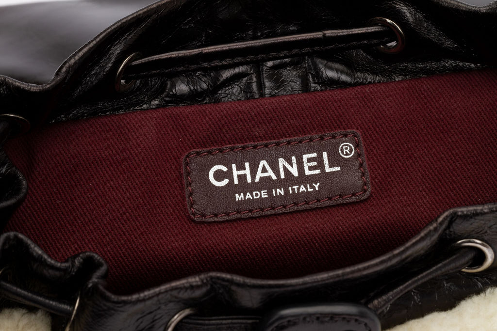 Chanel Black Shearling Mint Backpack