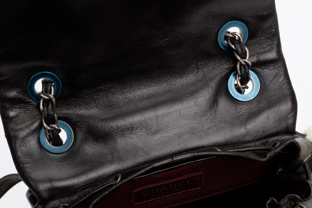 Chanel Black Shearling Mint Backpack